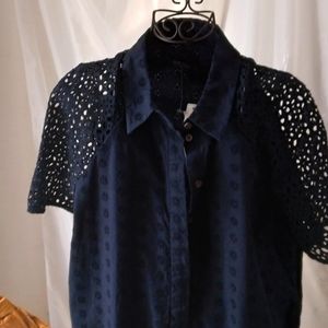 NWT.."J.CREW" NAVY BLUE 100%COTTON/LACE CUTOUT SHIFT  DRESS..SZ.10..LADIES